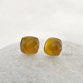 Chalcedony Gift Earrings, Yellow Chalcedony Cushion Gemstone Stud Earrings, 925 Sterling Silver Earring, Everyday Earring,Minimalist Earring